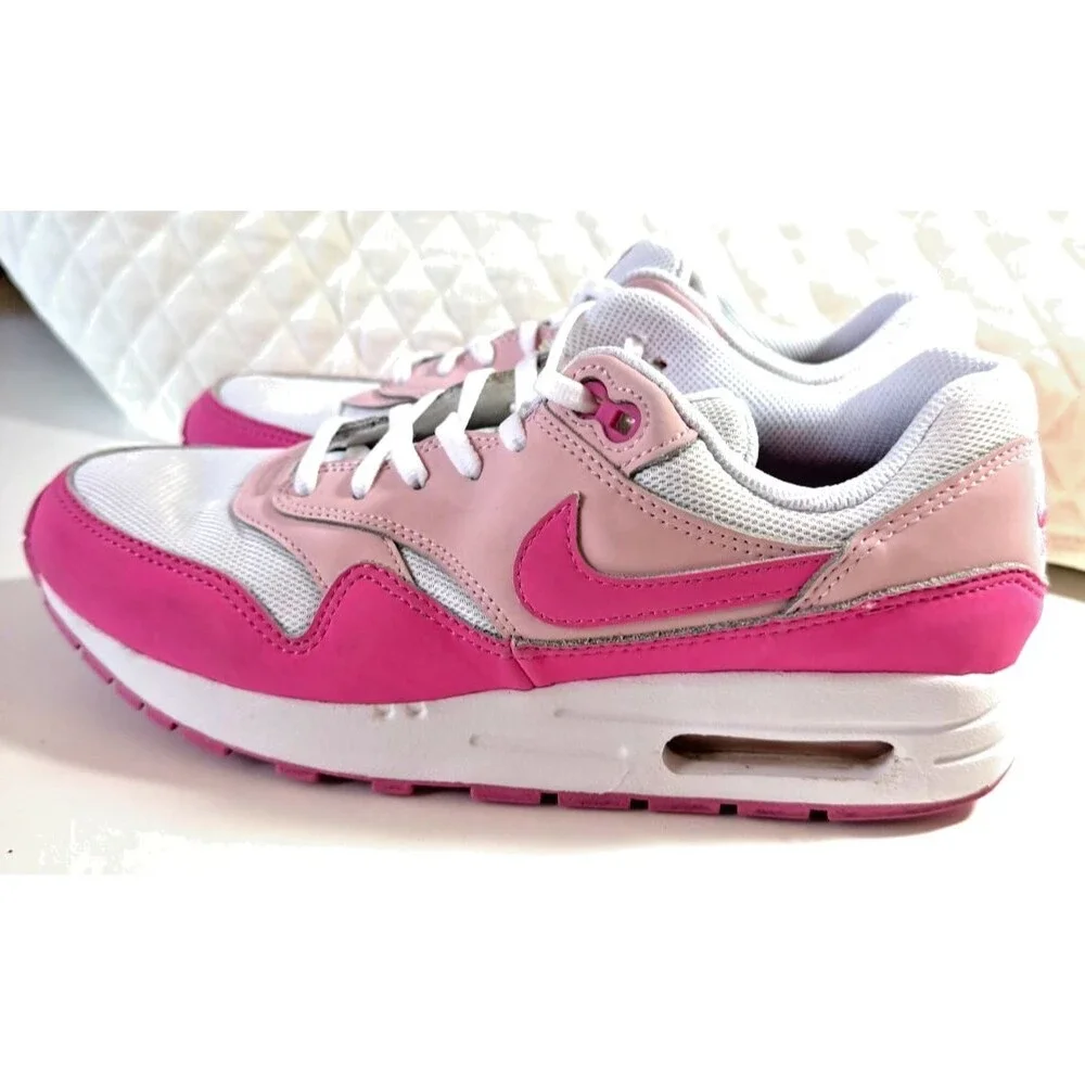NIKE Kids Air Max 1 Sneaker Shoes White Pink FZ3559-100 Size 6.5Y / Big Kids